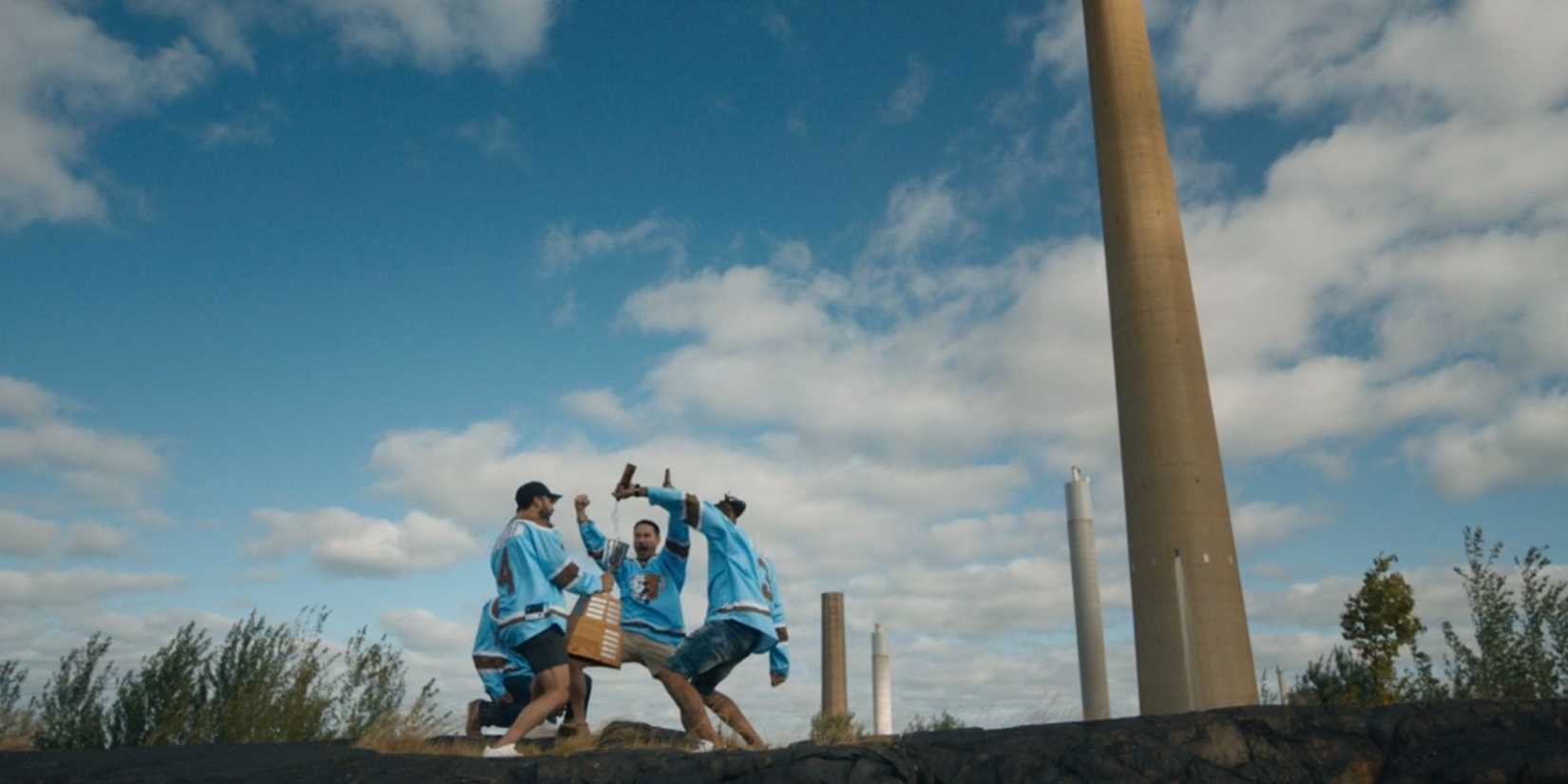 The Bulldogs celebrating at the Inco Superstack in season 4 of Shoresy