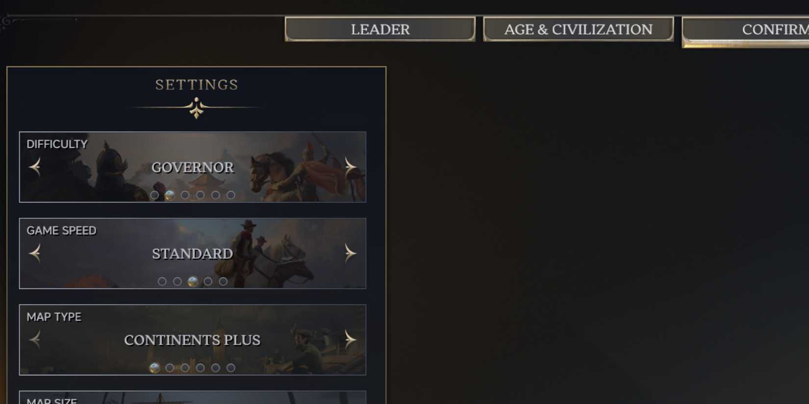 Civ 7's set up screen where difficulty settings are