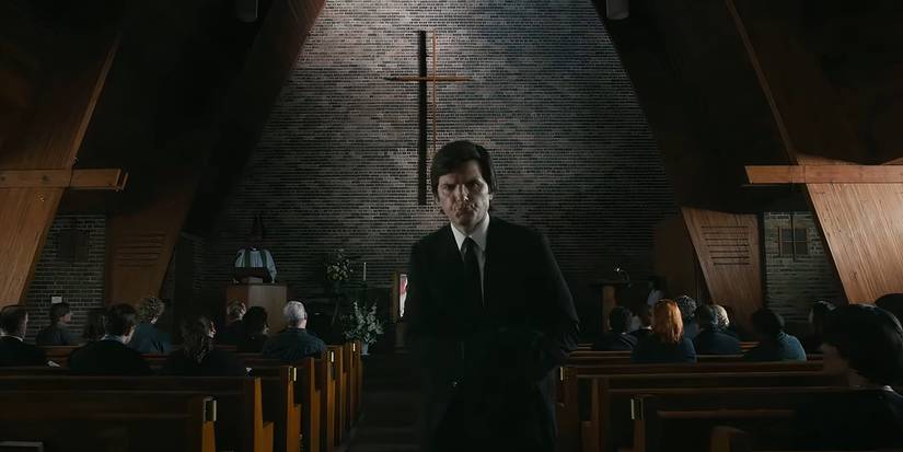 Adam Scott as Mark in a church in Severance