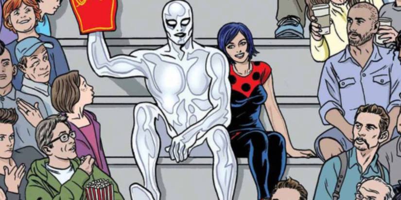 silver surfer sits with dawn