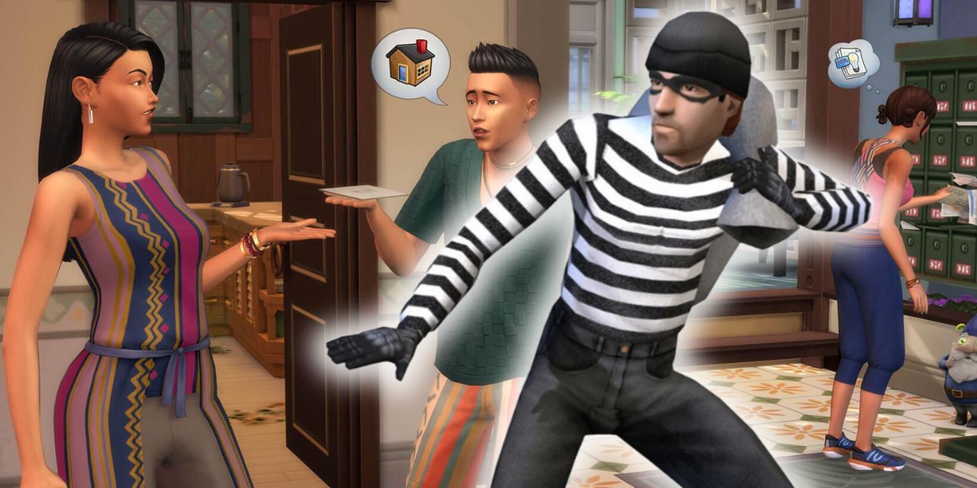 The Burglar from The Sims 2 alongside a couple arguing in The Sims 4