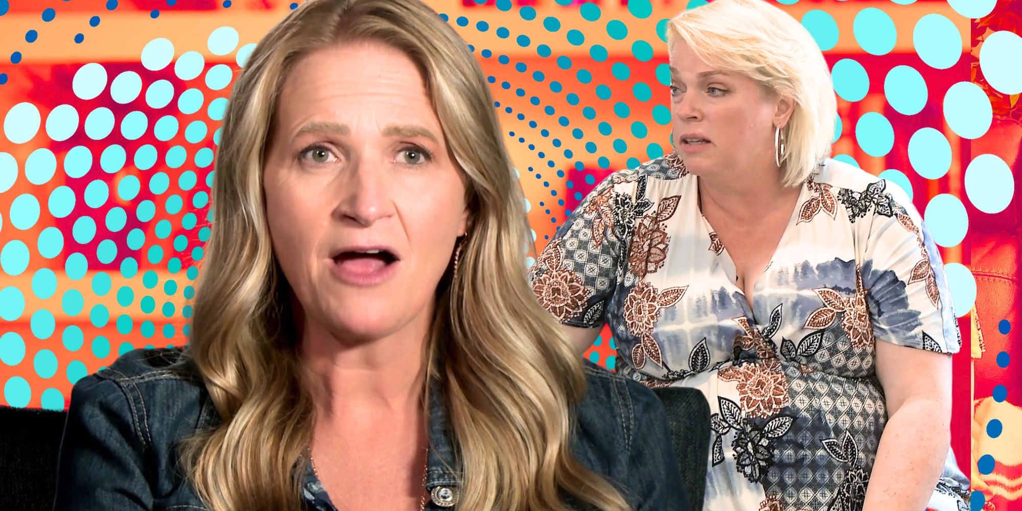 Sister Wives' Christine Brown looks surprised and Janelle Brown is serious.