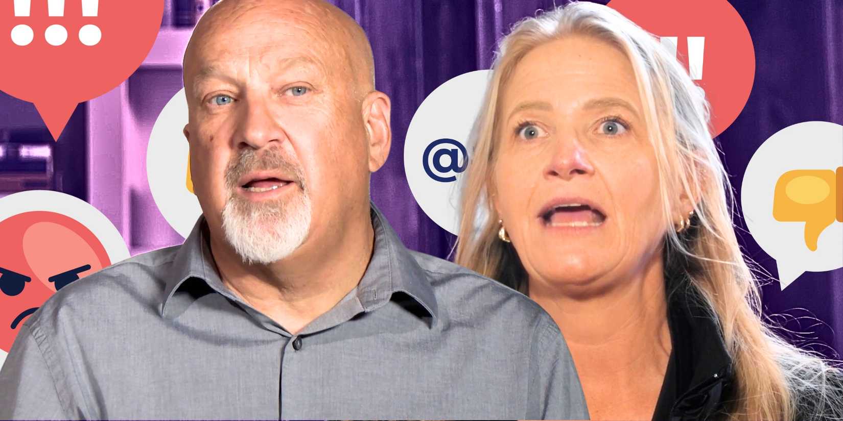 Sister Wives Christine Brown & David Woolley in side by side images looking shocked