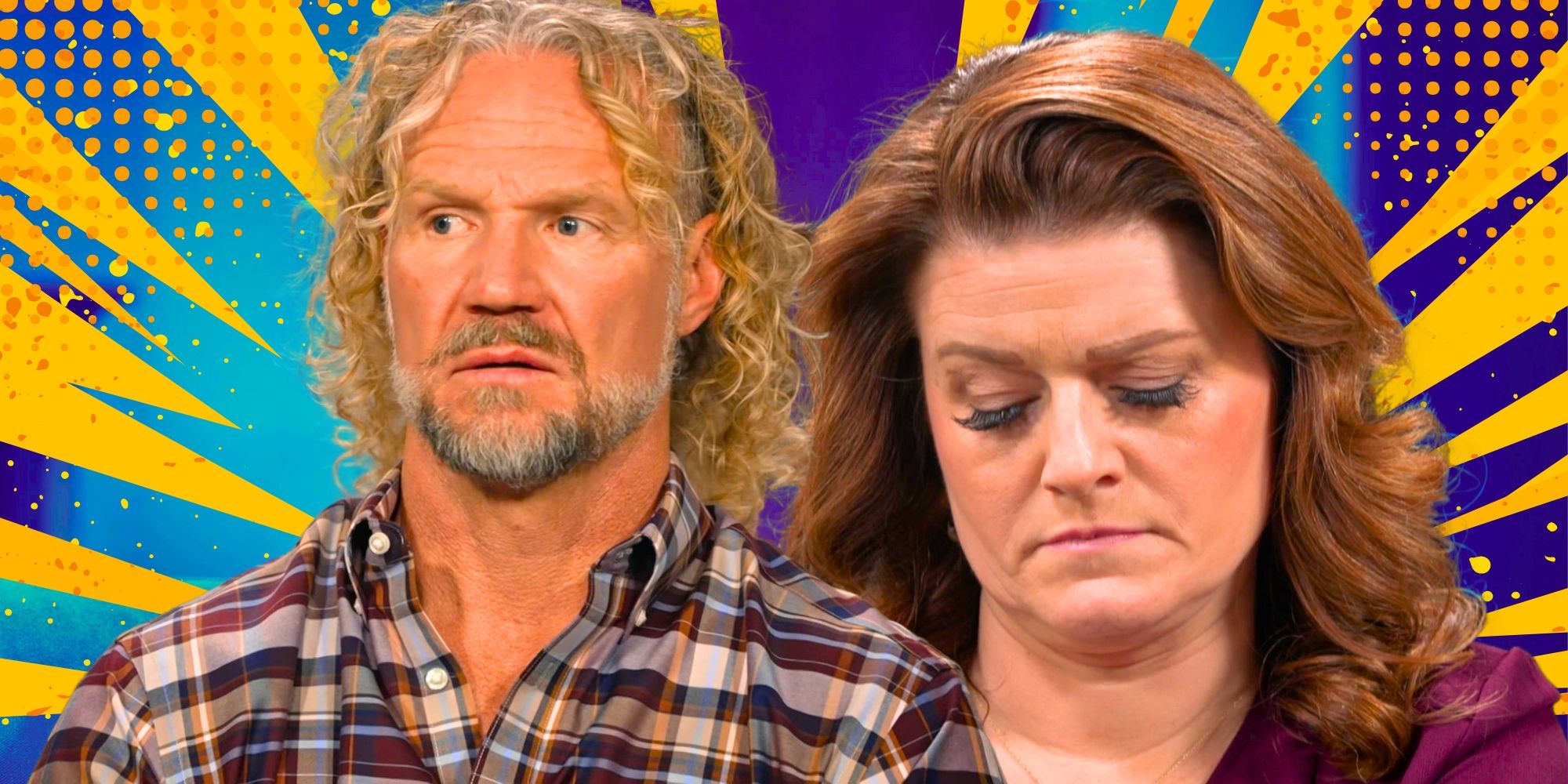 Sister Wives Kody &amp; Robyn Brown in side by side images looking upset