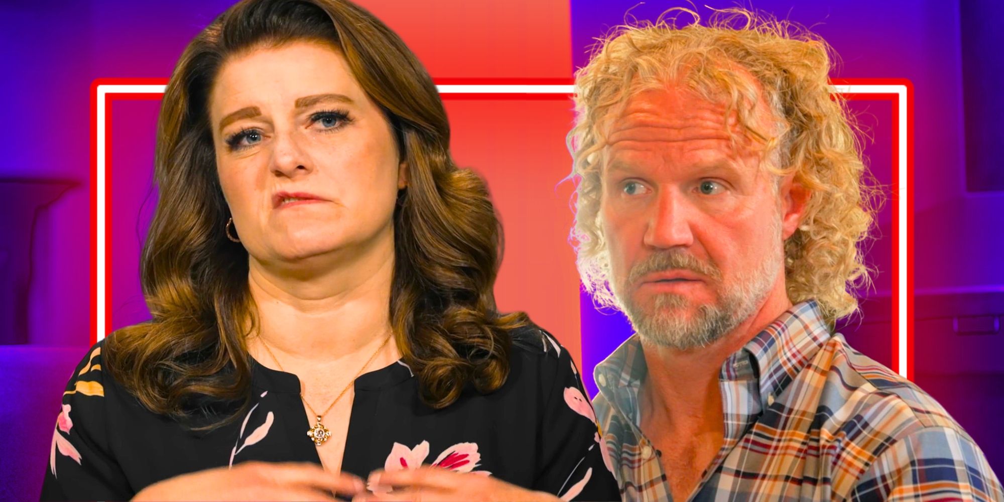 Sister Wives Kody &amp; Robyn Brown in side by side images with differnt snarls on their faces