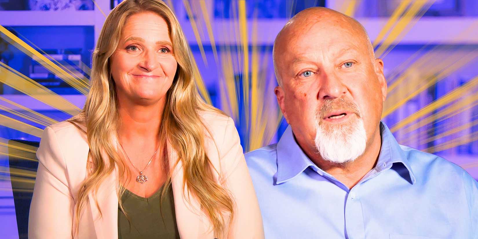 image of sister wives star Christine Brown smiling with David woolley in the background