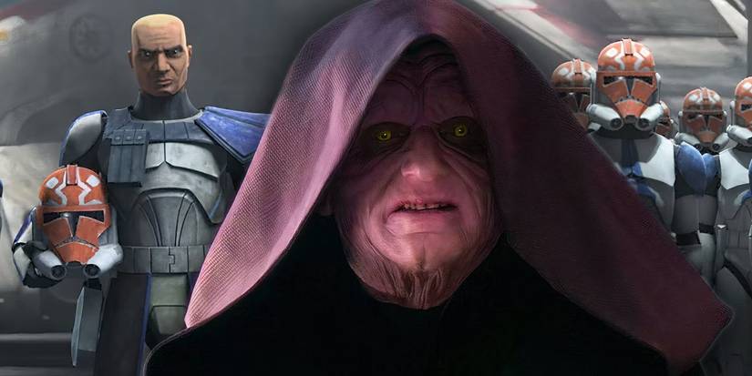 Star Wars' Emperor Palpatine with Clone Troopers behind him.