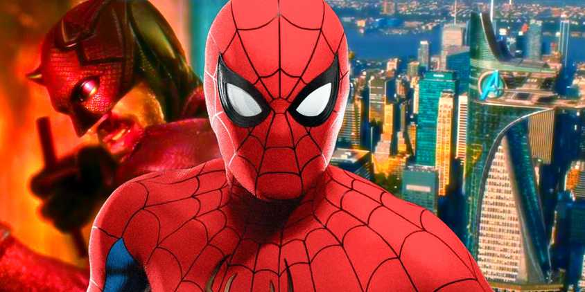 Spider-Man and Daredvil with New York MCU Skyline Collage Image