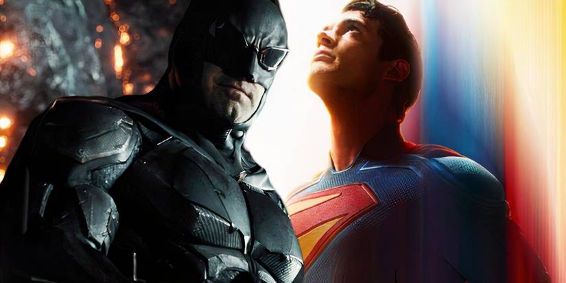 Split image of DCU Superman and DCEU Batman