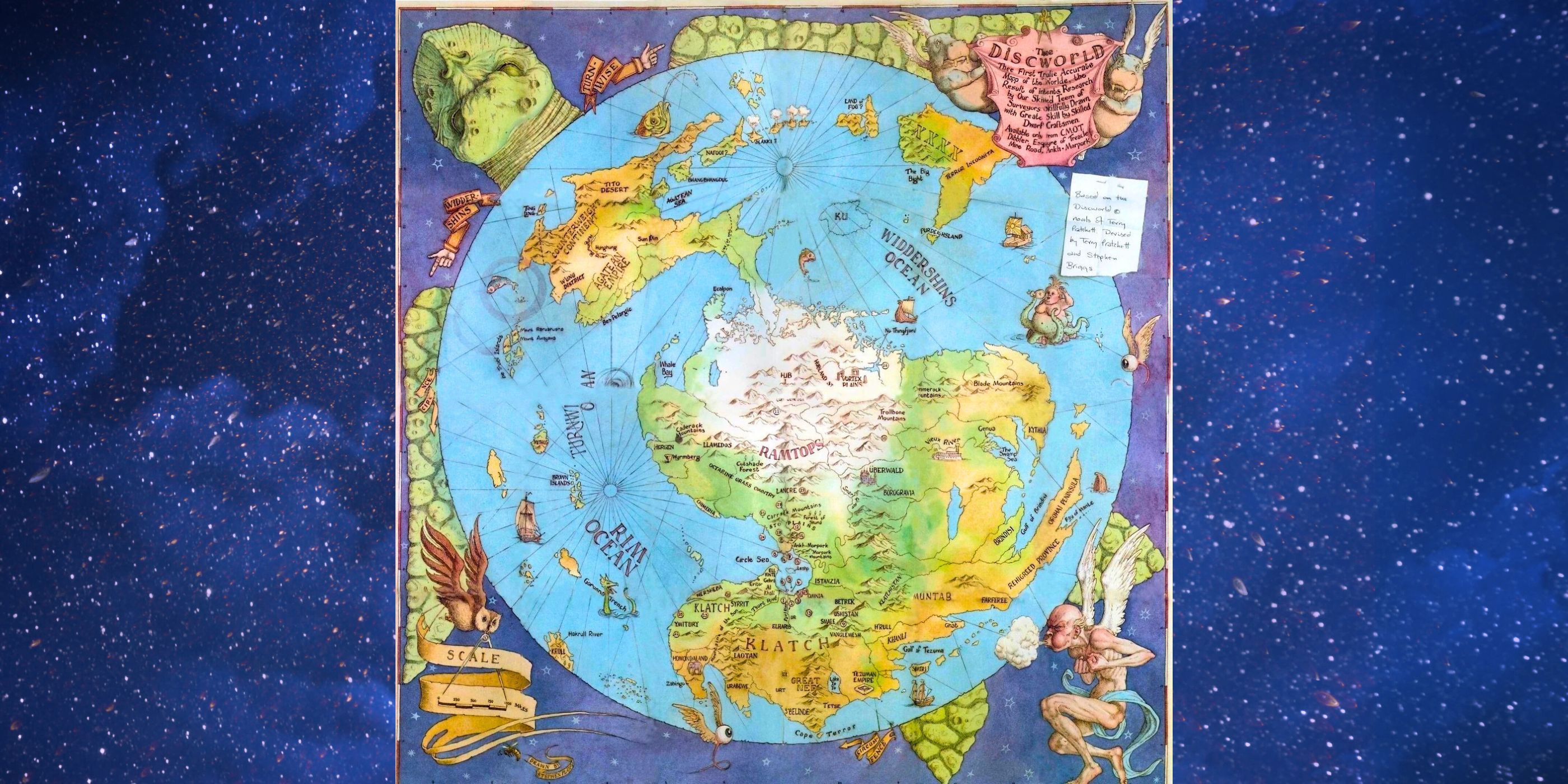 A detailed map of Terry Pratchett's Discworld