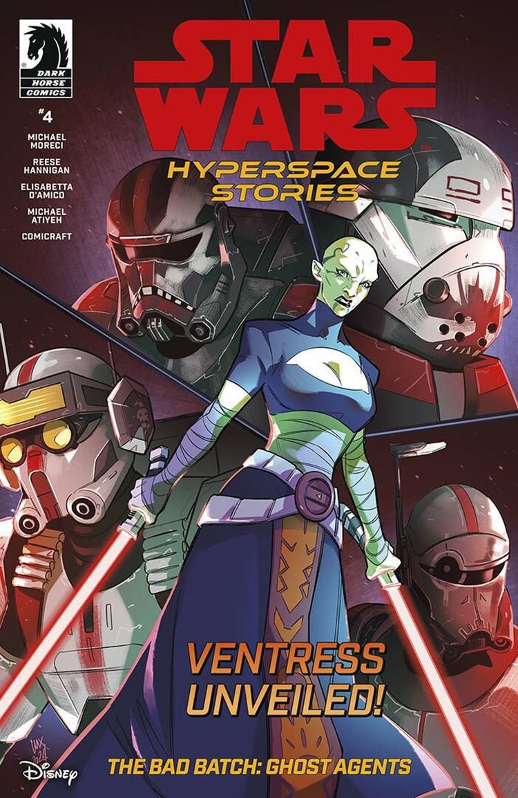 Star Wars Bad Batch cover featuring Ventress in front of the eponymous Clone sqaud