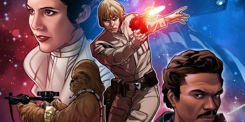 Luke Skywalker, Leia Organa, Lando Calrissian, and Chewbacca in Star Wars comics.