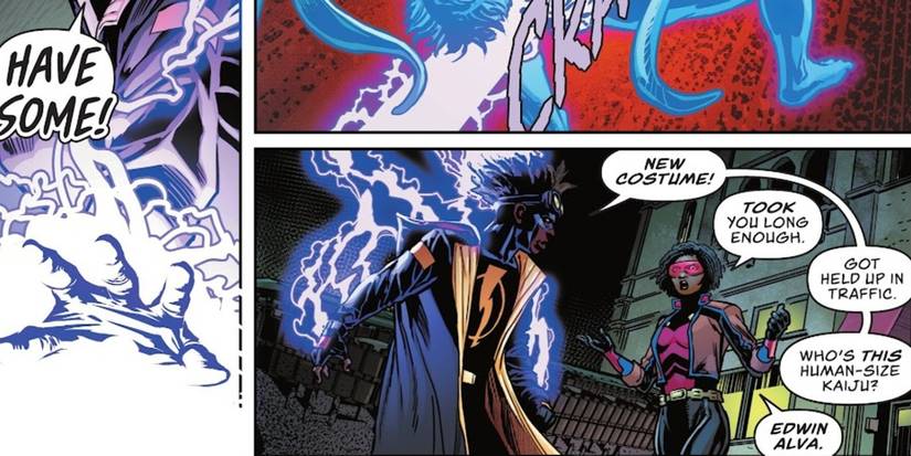 Static Virgil Hawkins notices Raquel Ervin's new costume as Rocket in Milestone Universe The Shadow Cabinet #4