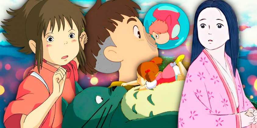 stills from Ponyo, Spirited Away, Totoro, and The Tale of the Princess Kaguya