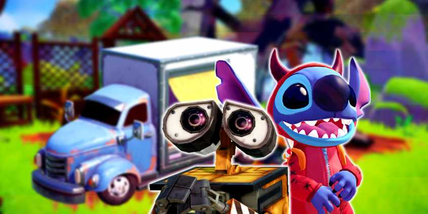 Stitch and Walle with a truck behind them from disney dreamlight valley