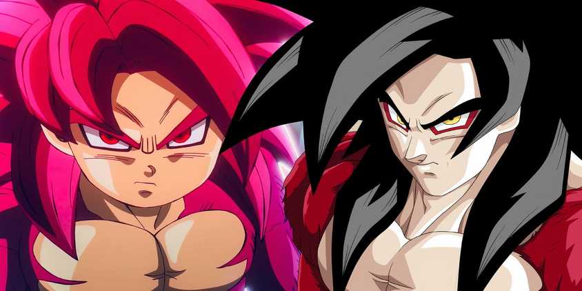 Super Saiyan 4 Goku, Daima's version on the left and GT's version on the right