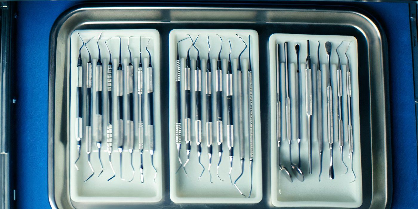 A tray of surgical tools in the second season of Severance (2025)