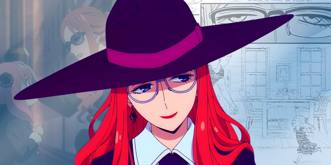 Sylvia smiling while wearing her spy outfit. Behind her, scenes with her daughter and Anya can be seen.