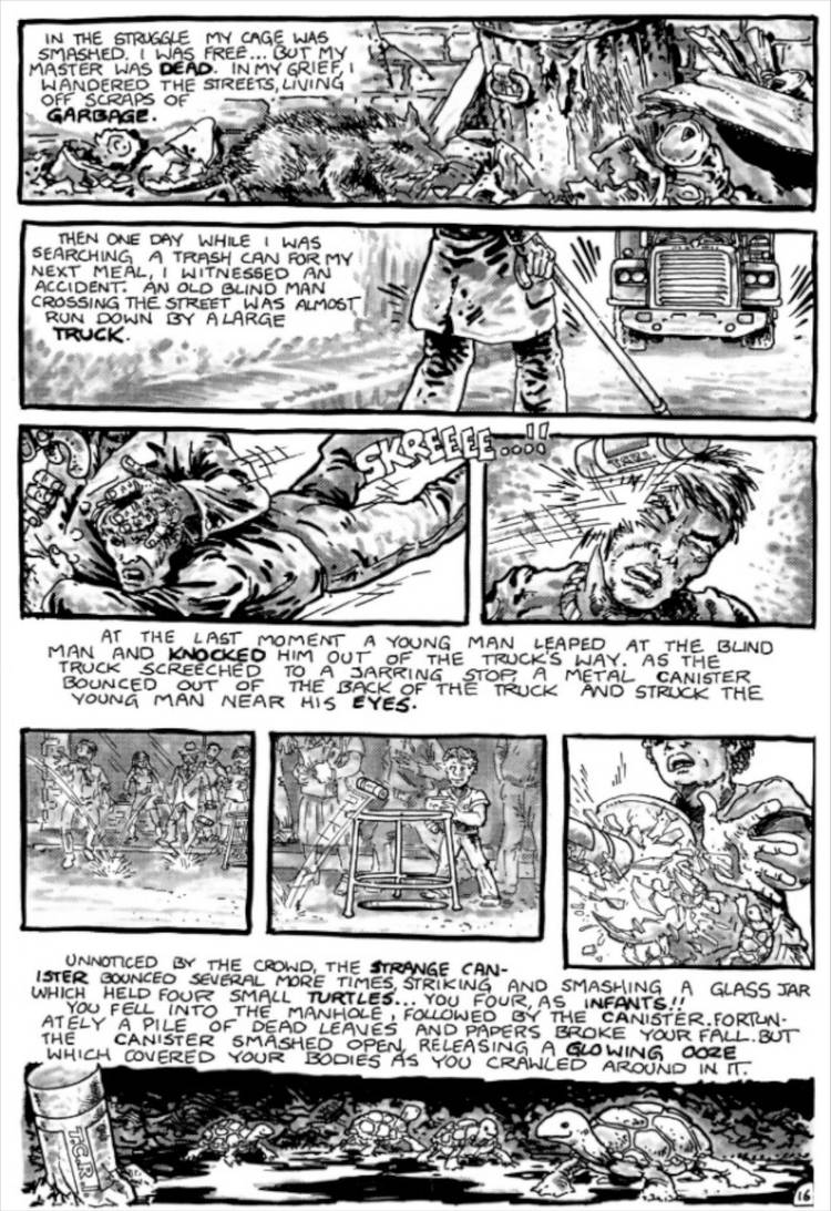 Teenage Mutant Ninja Turtles #1 Origin scene of young man saving a blind man