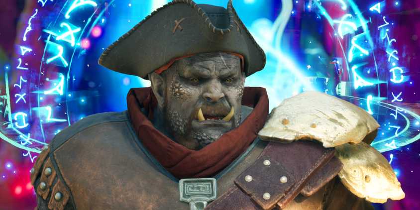 Thalla the Taskmaster making a cranky face in Avowed with a spell going off in the background