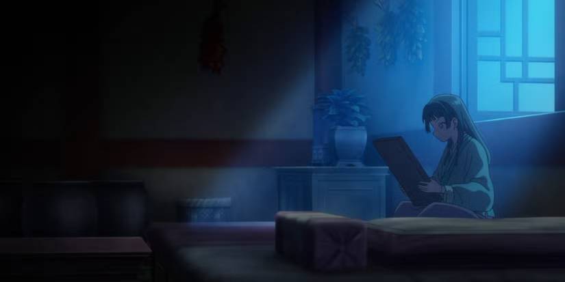 The Apothecary Diaries - Maomao looking at a painting in the dark