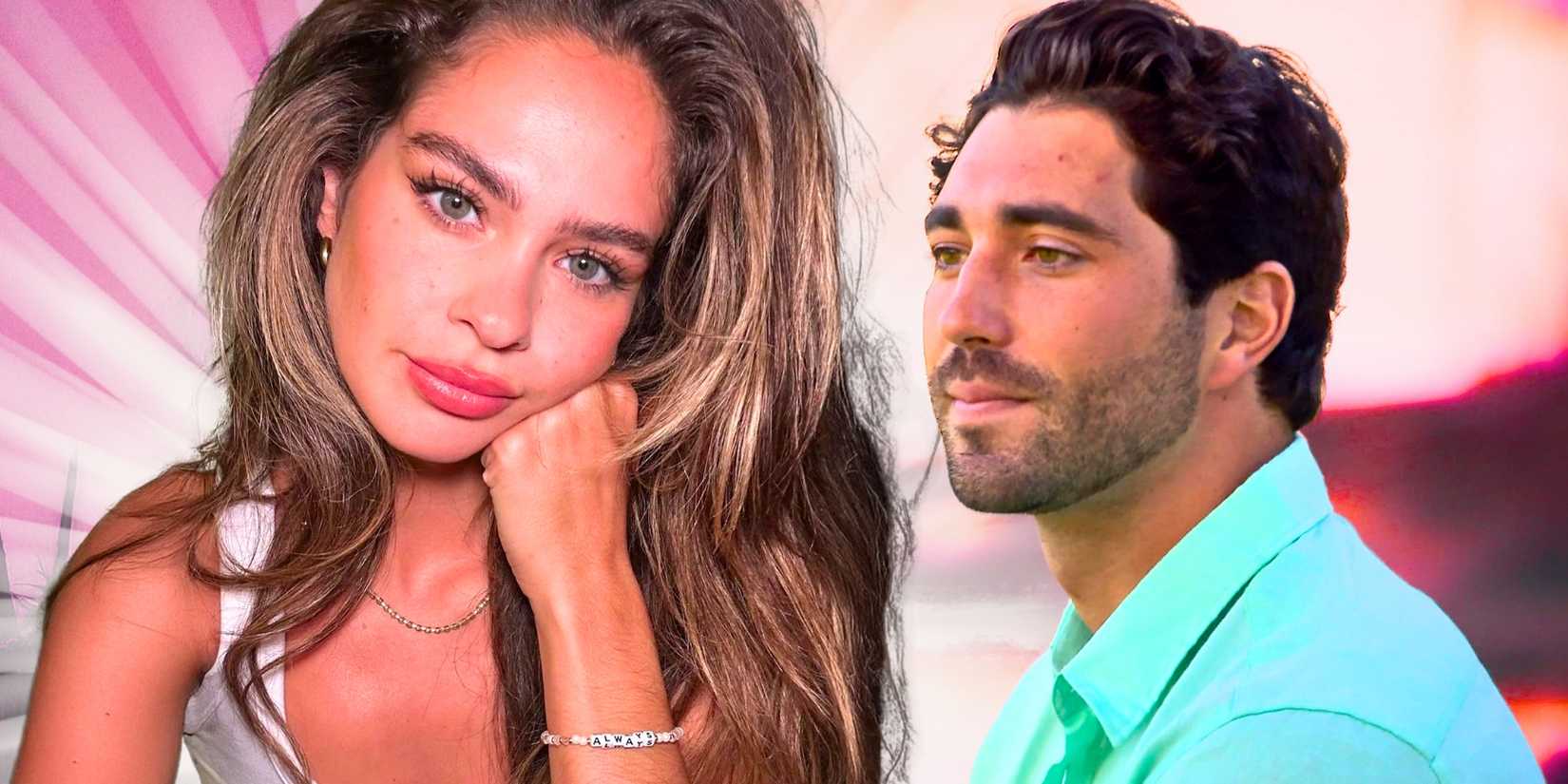 The Bachelor’s Kelsey Anderson rests her head on her hand and Joey Graziadei looks serious.