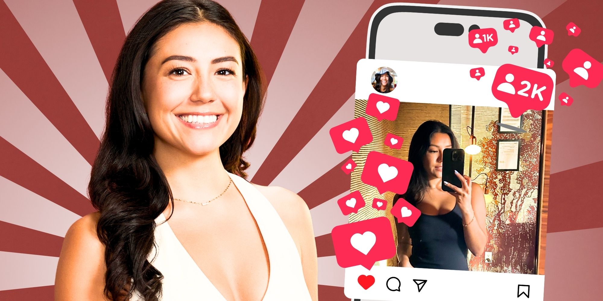 The Bachelor Season 29 Rose Sombke in side by side images from the promo &amp; Instagram