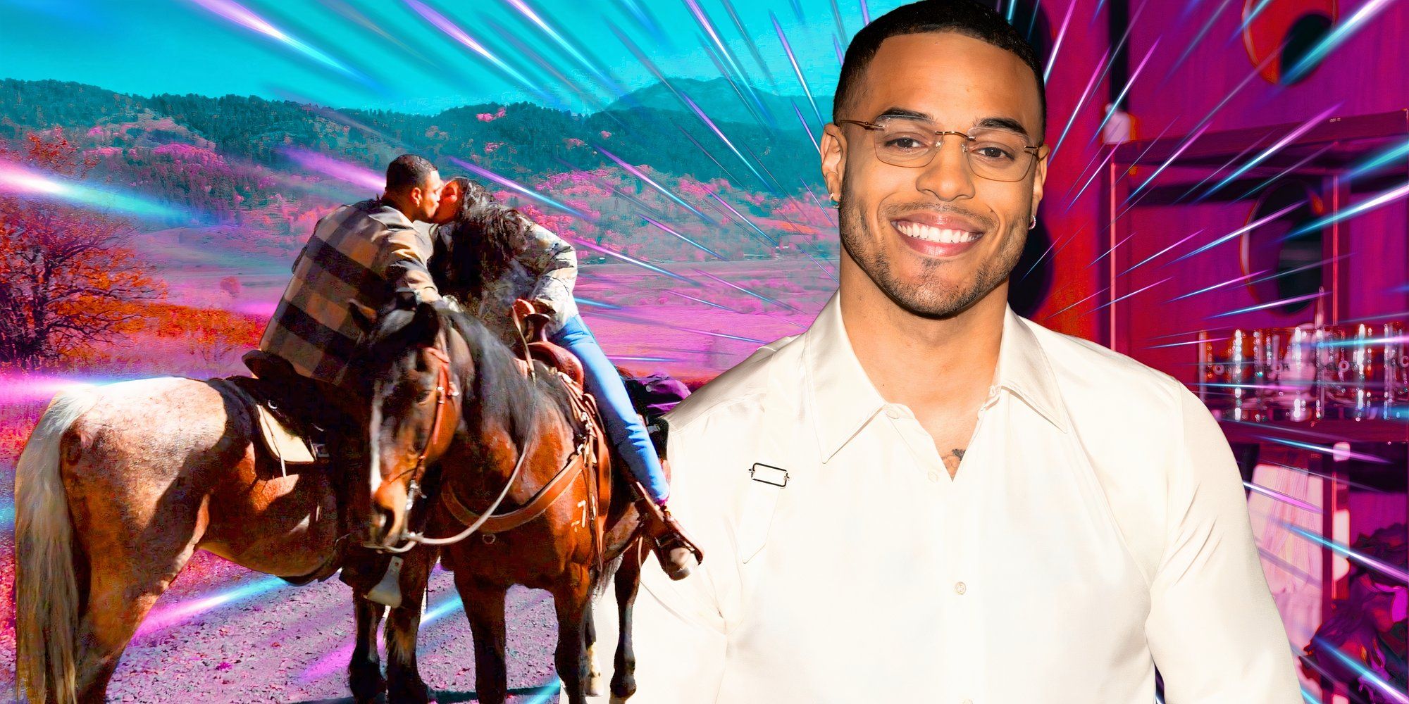 image of the bachelor&rsquo;s grant ellis with an image of his and a girls on horses