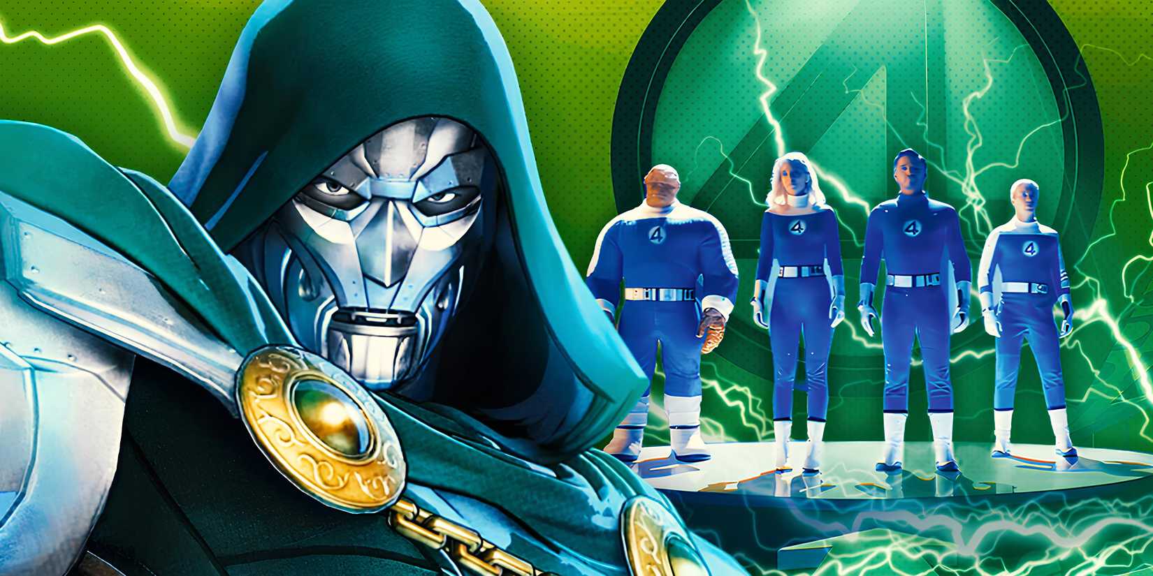 The cast of Fantastic Four First Steps Next to Doctor Doom