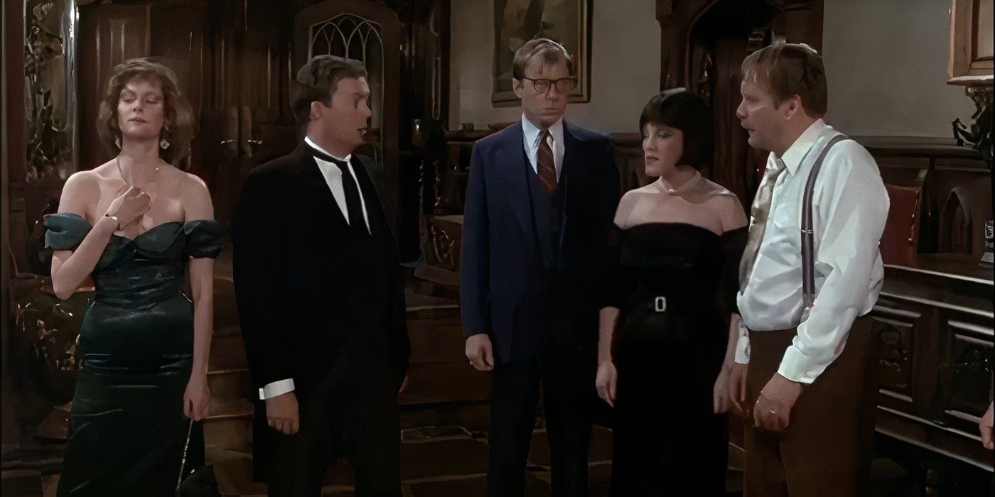 The Clue suspects after Mrs Peacock leaves the house