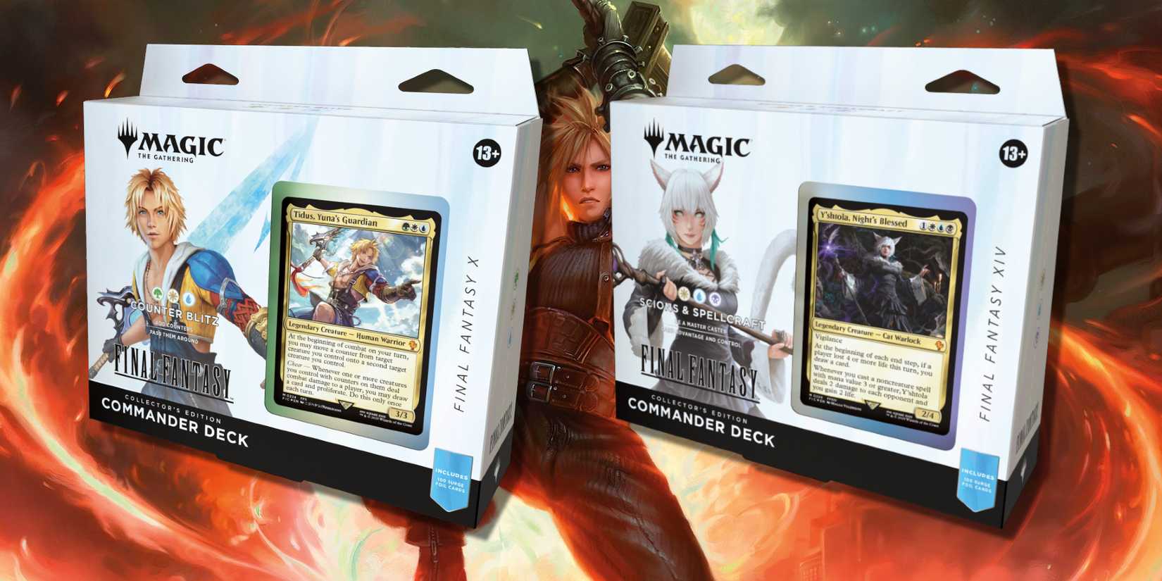 The Collector's Editions of the Tidus and Y'shtola commander decks from MTG.