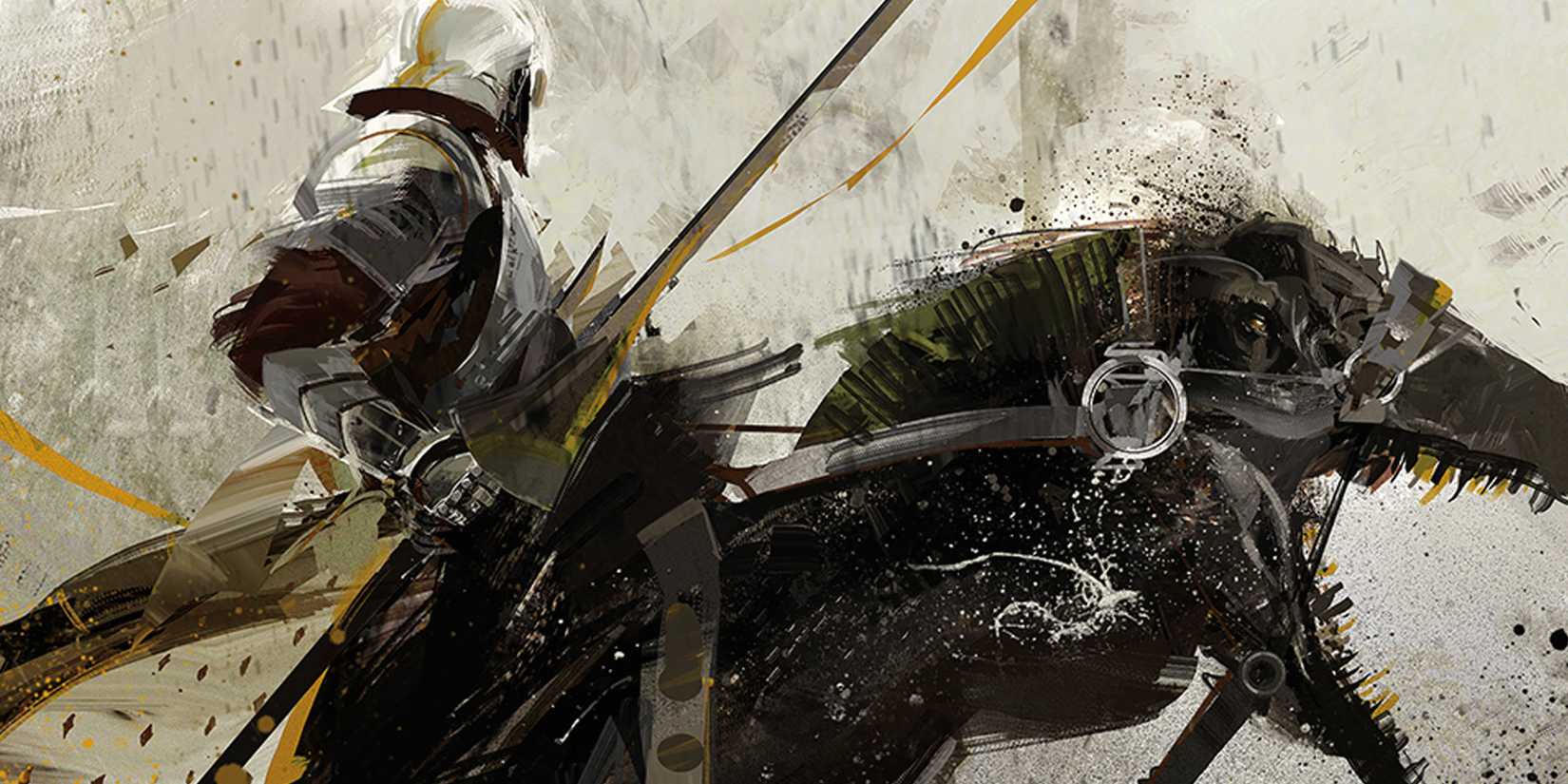 A dinosaur and rider from the cover of Victor Milan's The Dinosaur Lords