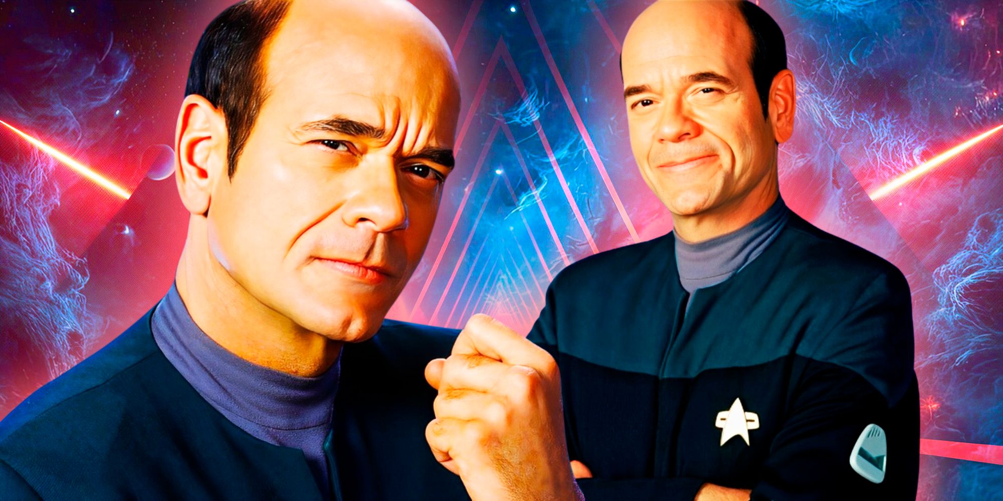 The Doctor in Star Trek Voyager hero poses