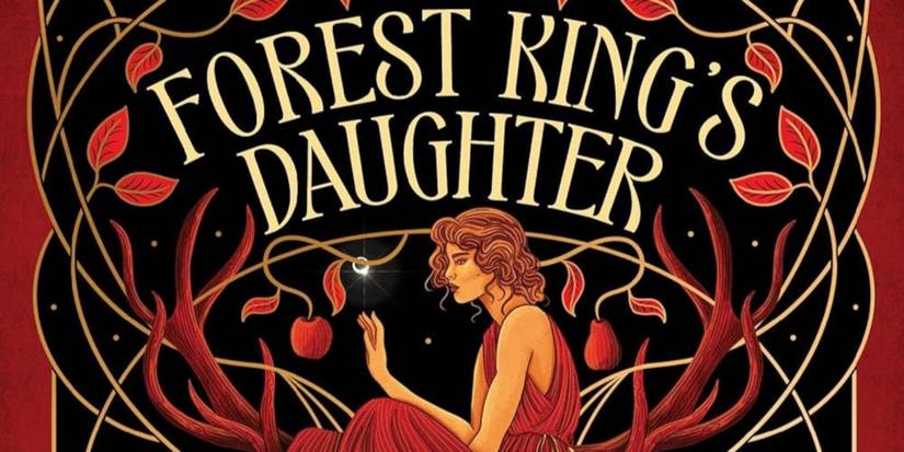 The Forest King's Daughter cover featuring a woman in a red dress surrounded by red vines and leaves