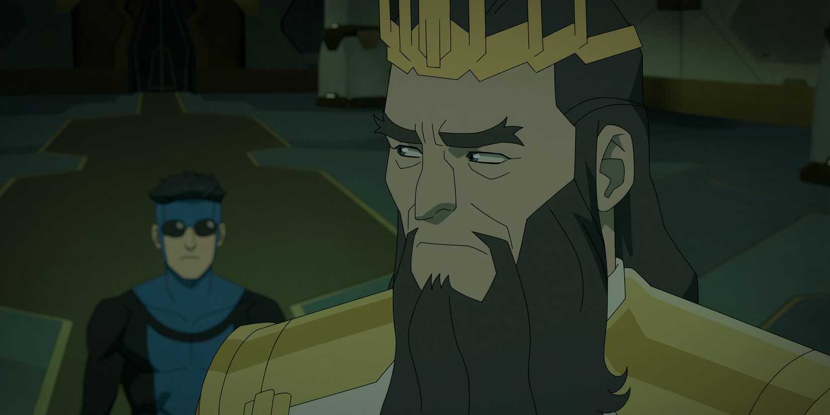 The Immortal looking back as Mark Grayson in Invincible season 3's future timeline