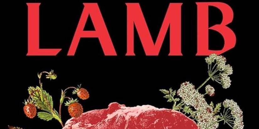The Lamb cover featuring a piece of meat and the red title against a black background
