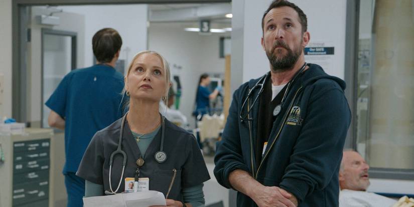 Nurse Dana Evans (Katherine LaNasa) and Dr. Robi (Noah Wyle) review the patient board in The Pitt Season 1 Ep 8
