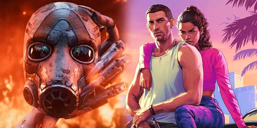 The psycho helmet from Borderlands 4's trailer, and Jason and Lucia sitting on a car from the GTA 6 key art.