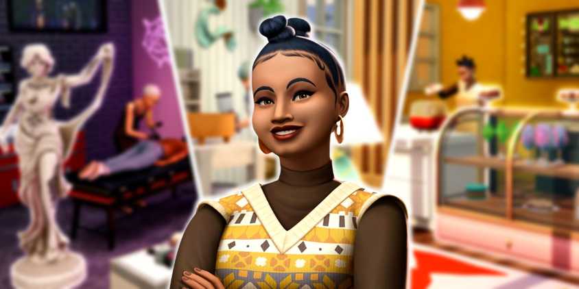 The sims businsses and hobbies expansion sim with her arms crossed over tattoo and pottery screenshots
