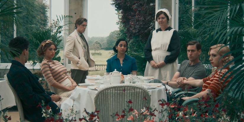 The suspects gathered at a table in Towards Zero