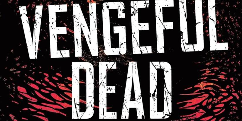 The Vengeful Dead cover featuring white block text for the title and a red and black background
