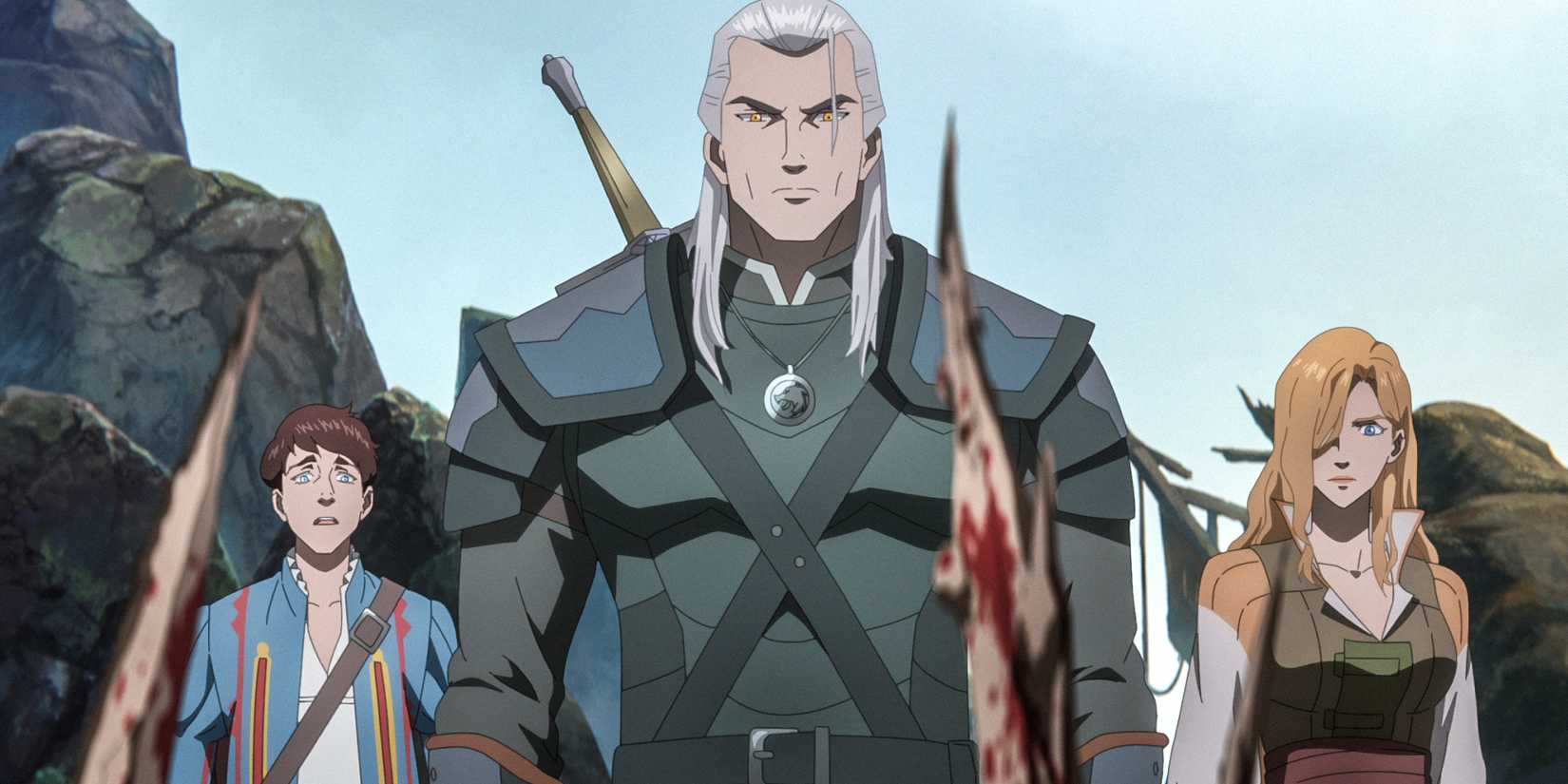 Jaskier, Geralt and Essi in The Witcher: Sirens of the Deep