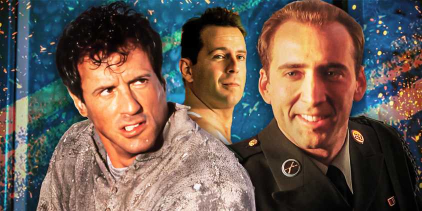 Imagery from Cliffhanger, Die Hard, and The Rock