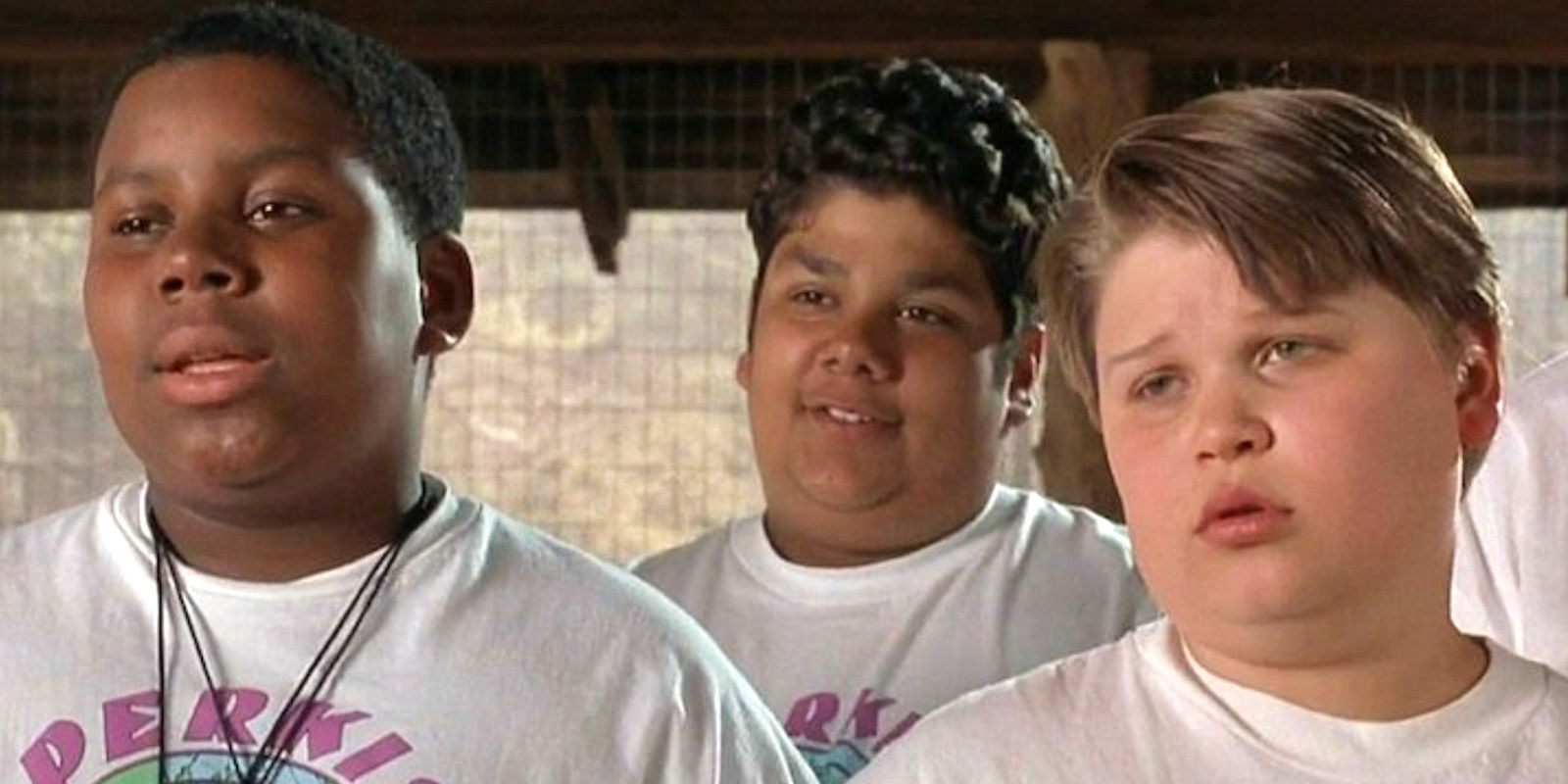 Three kids in close-up looking dejected in Heavyweights