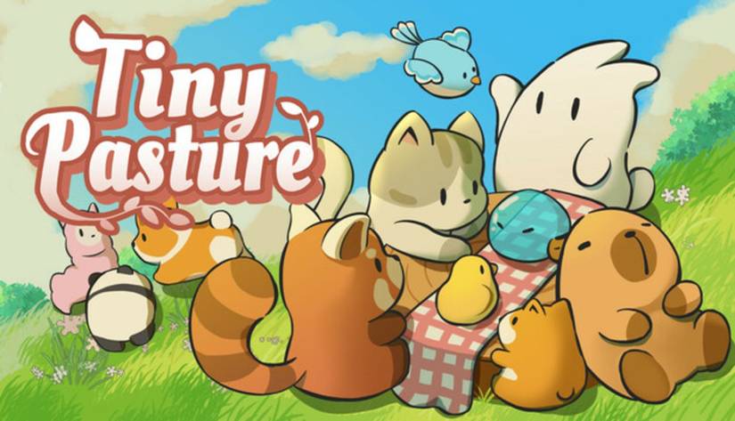 Tiny pasture logo image featuring adorable animals in a field