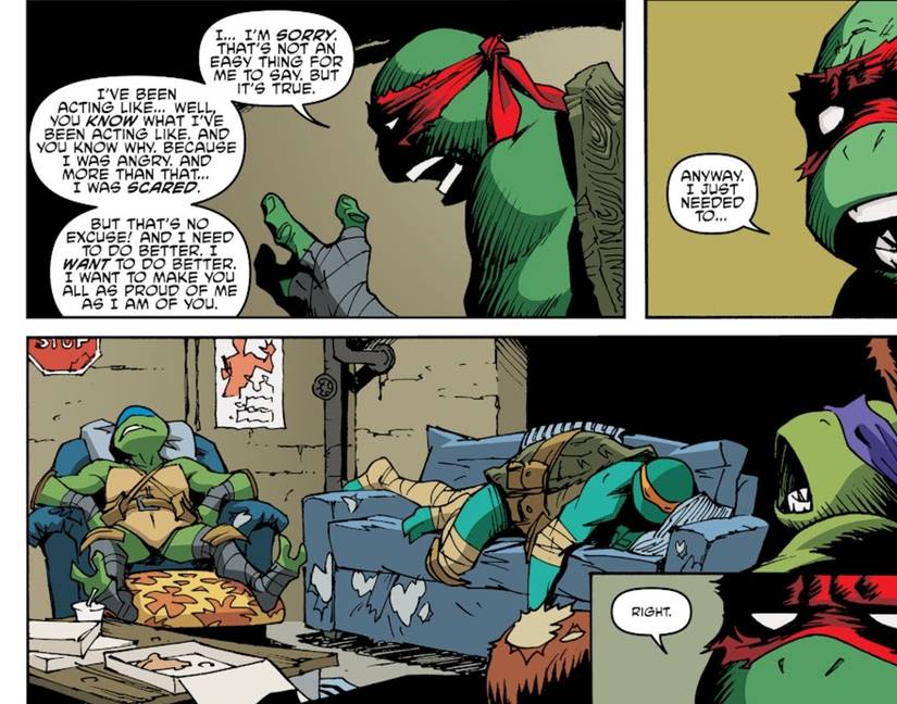 TMNT sleep through Raphael's confession in Teenage Mutant Ninja Turtles Universe #4
