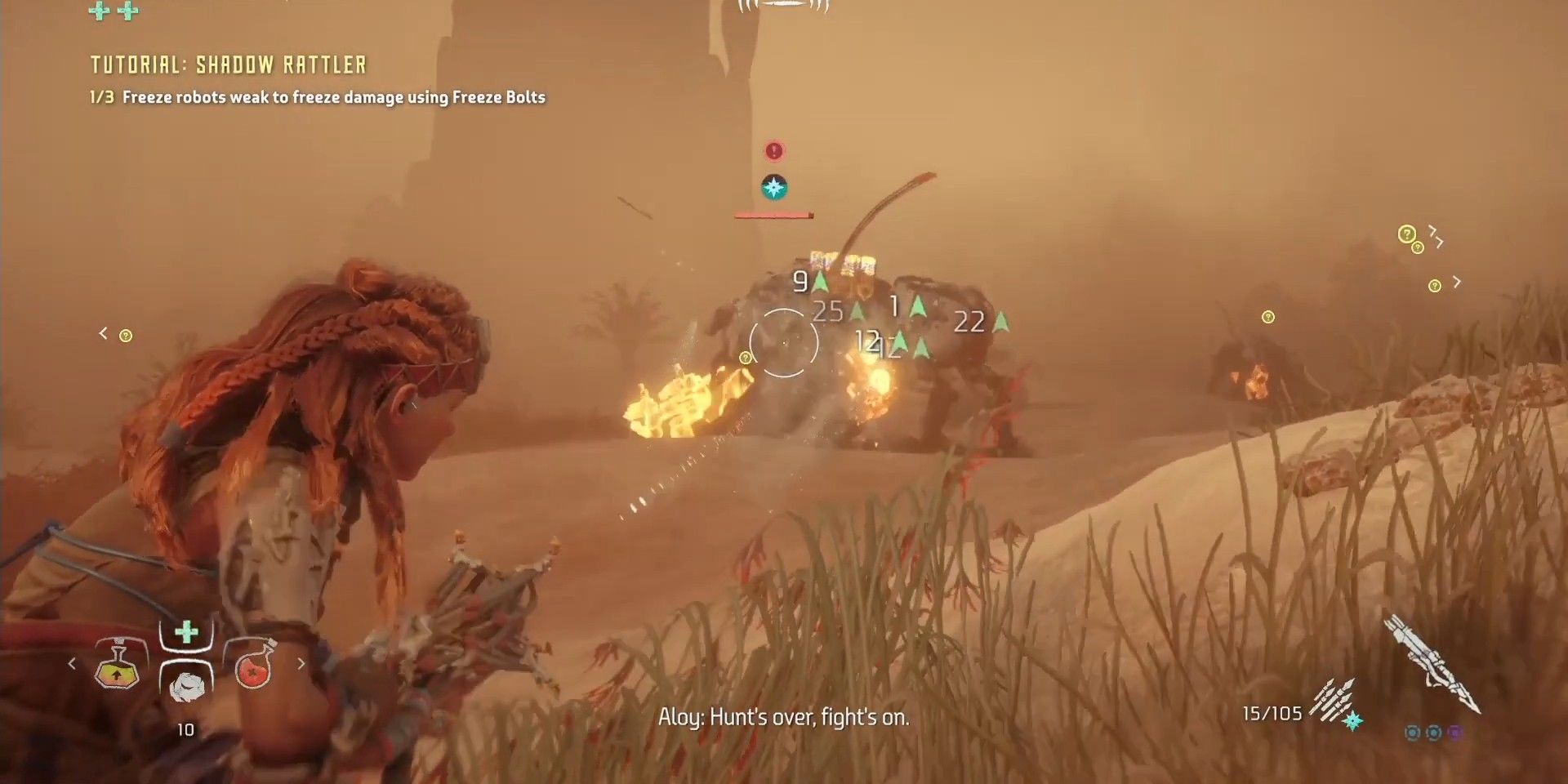 Aloy completing the Shadow Rattler Tutorial in Horizon Zero Dawn