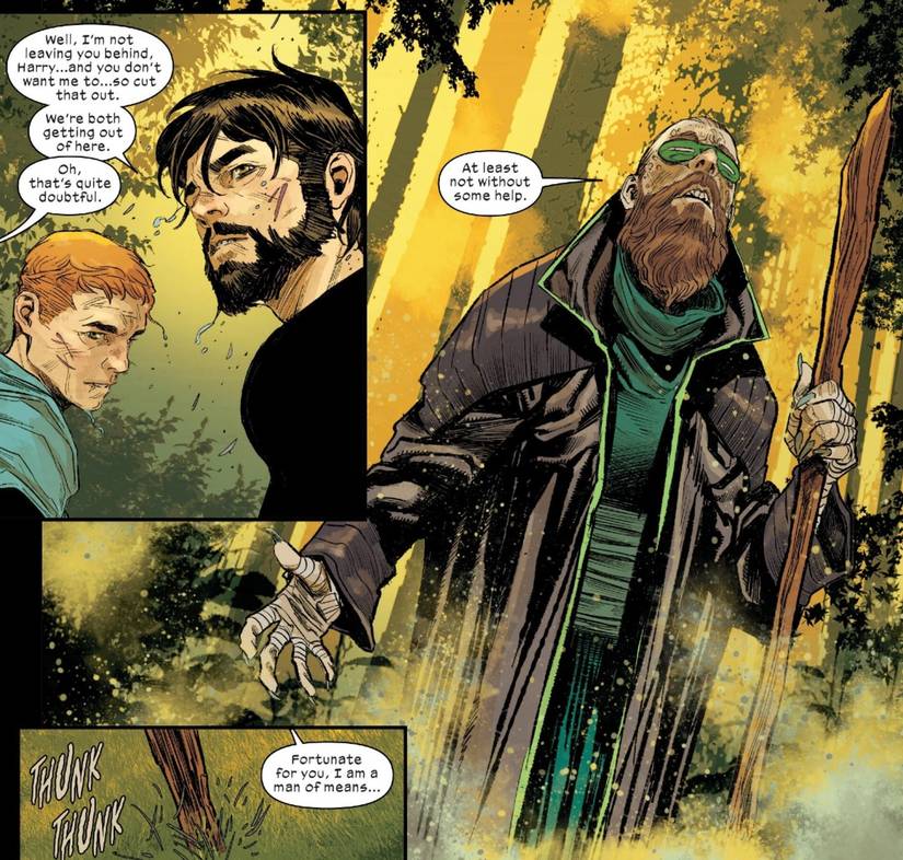 Ultimate Mole Man appears with a walking stick and a beard to help Spider-Man and Harry Osborn escape the Savage Land