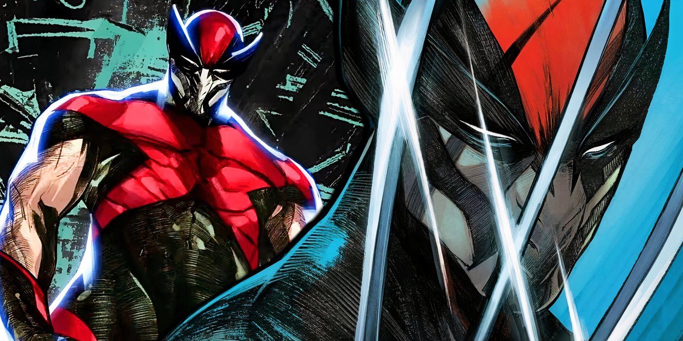Ultimate Wolverine standing to the left and unsheathing his claws to the right