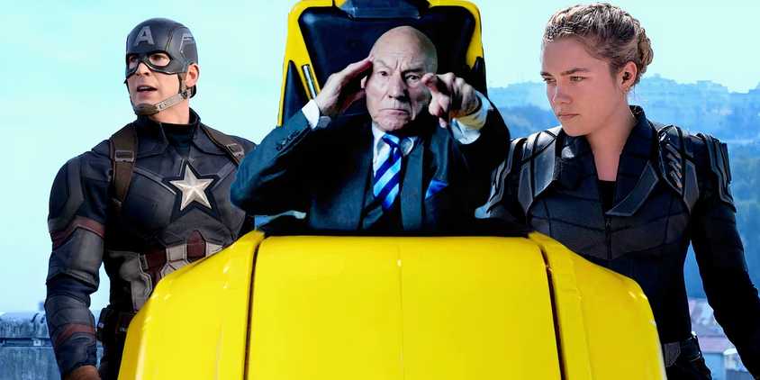 Captain America, Yelena Belova, and Professor Xavier in Marvel movies